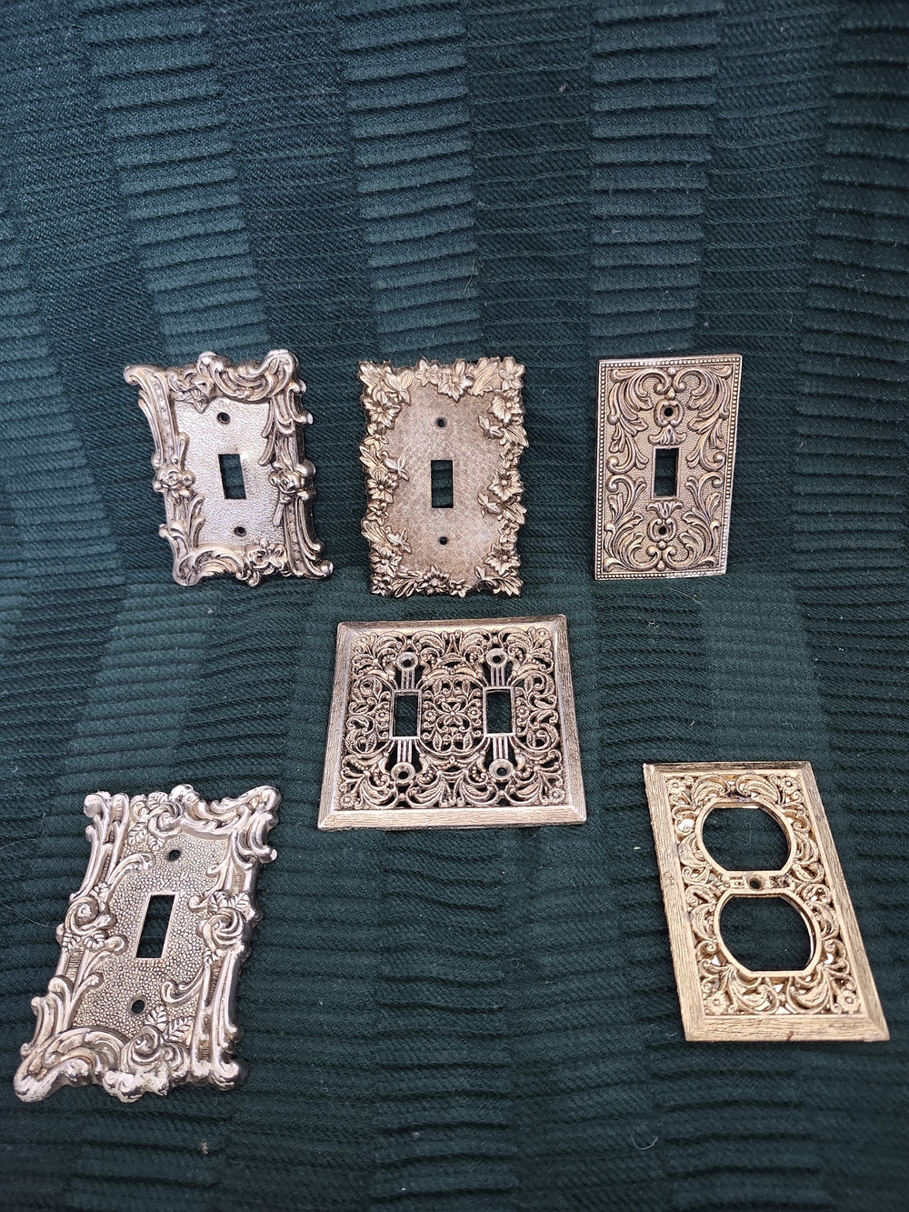 Antique 1968 Decorative Switch Outlet Plate Covers Gold Tone On Metal & Brass